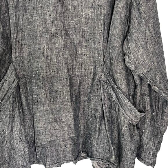 Flax Vtg. Tunic Top L 100% Linen Lagenlook Pockets Long Button Front Black - Picture 6 of 9